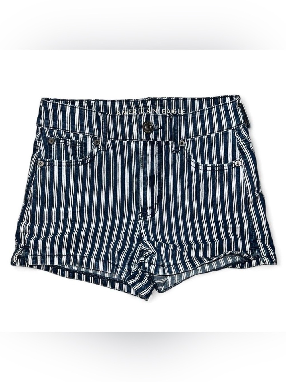 American Eagle Navy and White Striped Denim Shorts